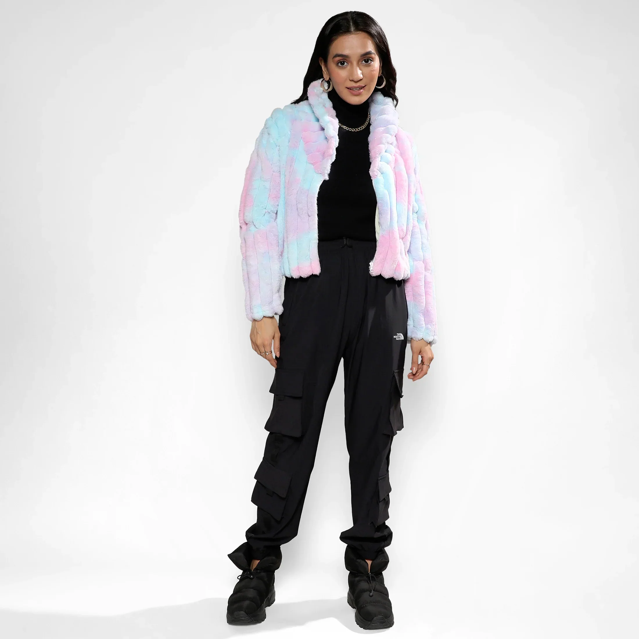 Powder Blue & Blush Pink Bubblegum Ripple Faux Fur Jacket - Image 5