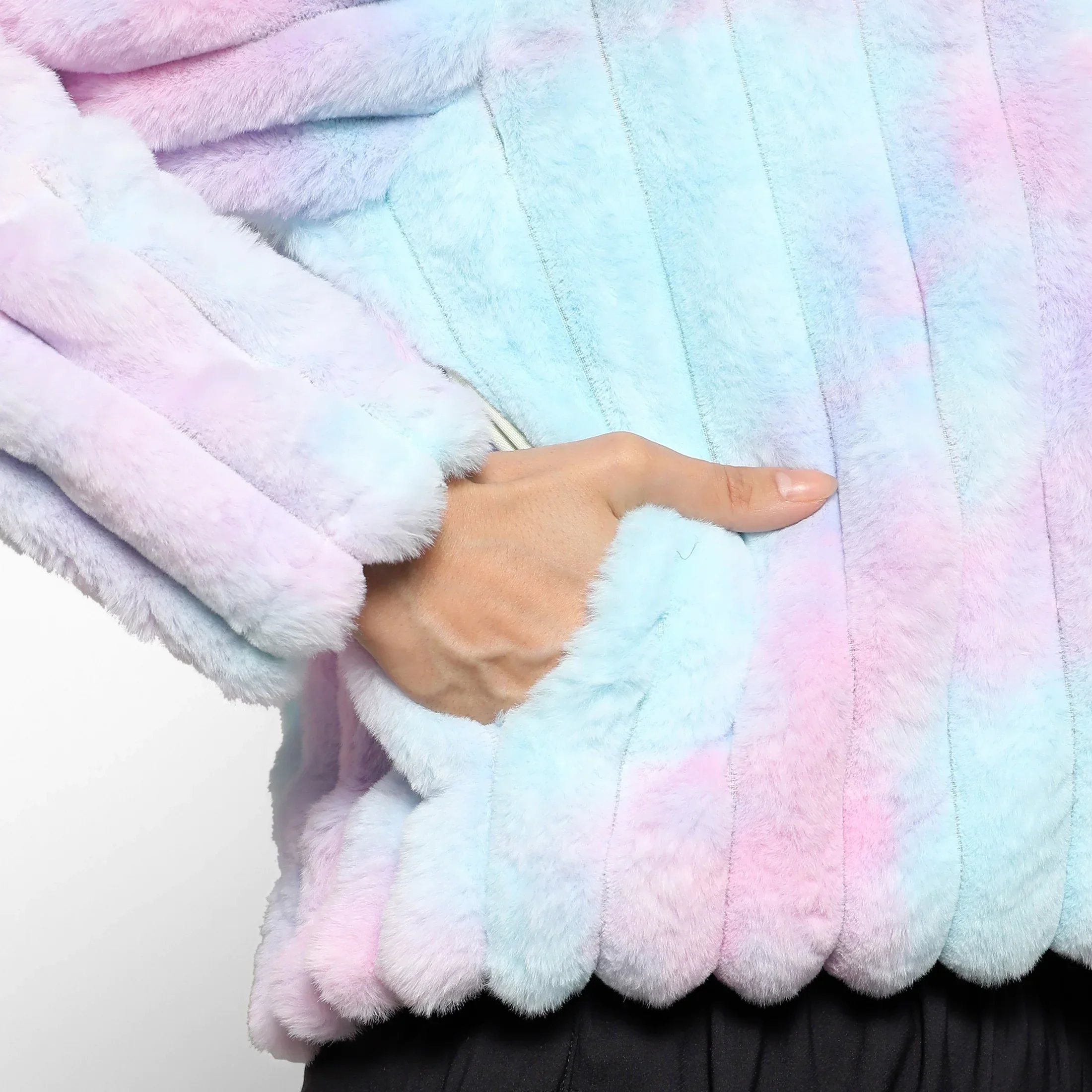 Powder Blue & Blush Pink Bubblegum Ripple Faux Fur Jacket - Image 8