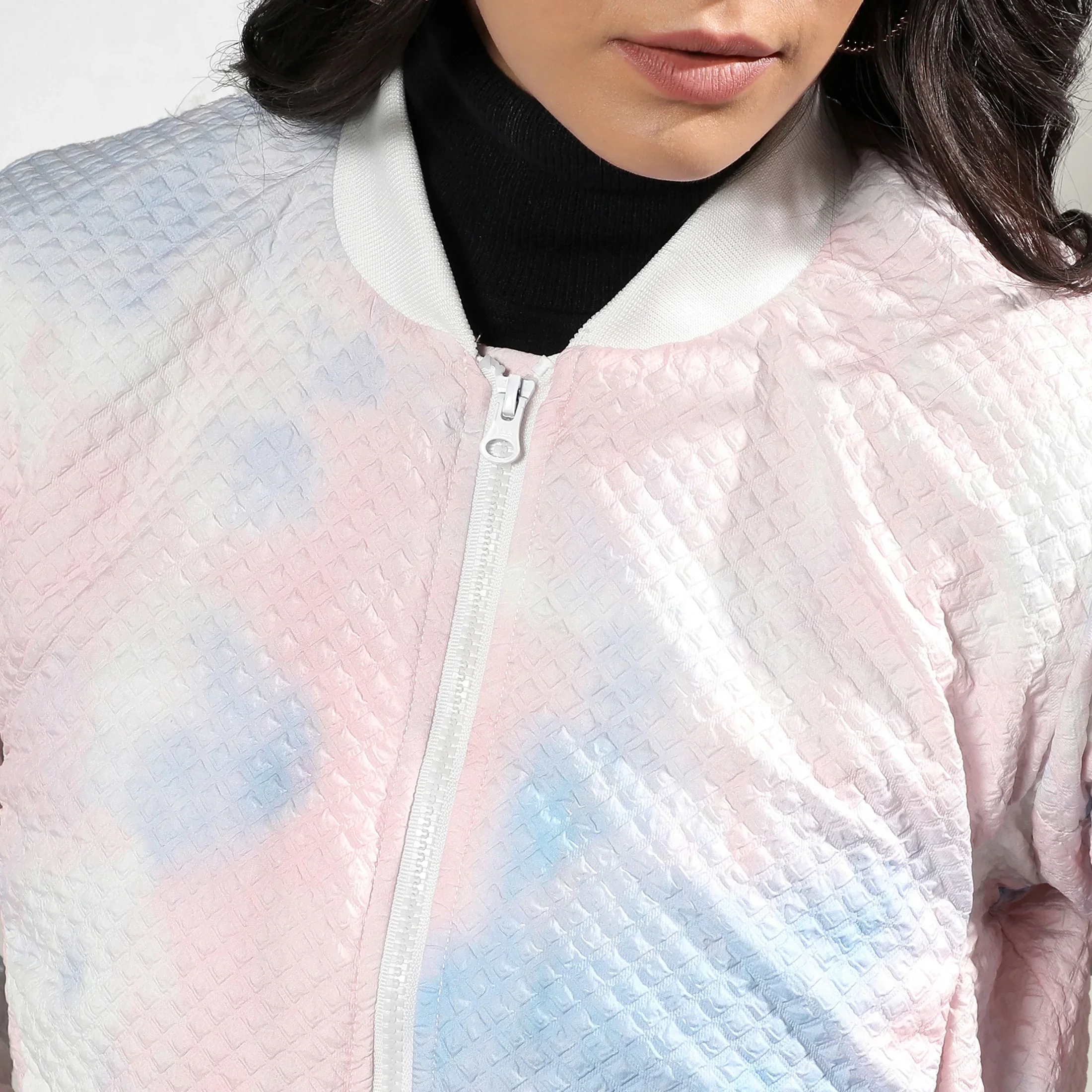 Powder Blue & Blush Pink Tie-Dye Micro Diamond Quilted Puffer Jacket - Image 7