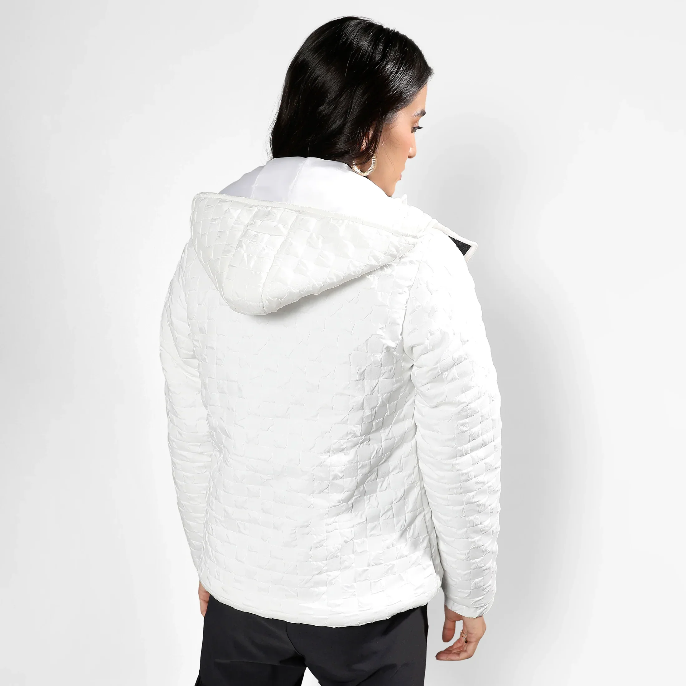 Powder White Buffallo Check Quilted Puffer Jacket - Image 4