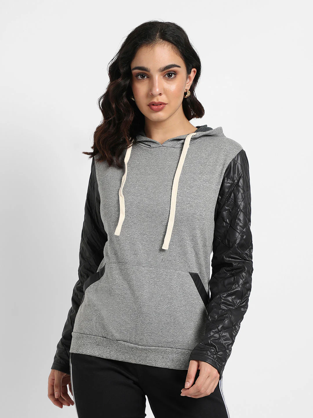 Pullover Sweatshirt With Quilted Sleeves - Image 2