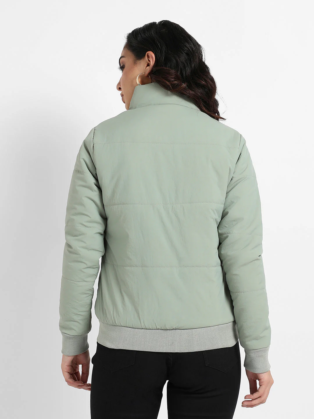 Quilted Bomber Jacket With Ribbed Hem - Image 4