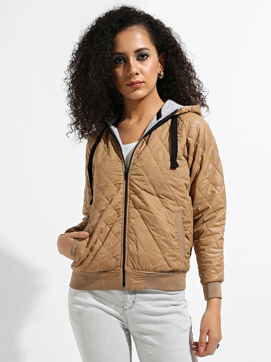 Quilted Puffer Jacket With Ribbed Hem - Image 2