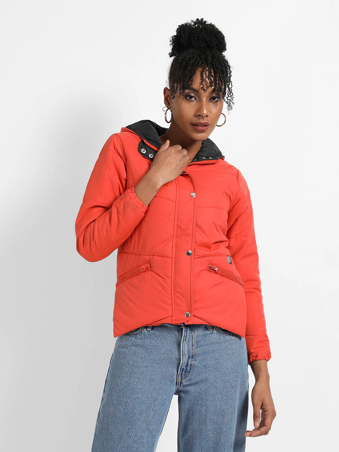 Quilted Puffer Jacket With Zipper Insert Pockets - Image 2