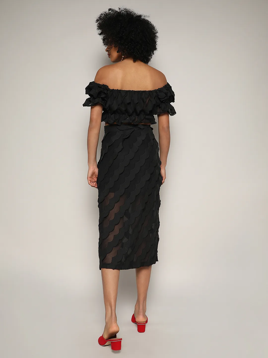 Sheer Self-Design Co-Ord Set With Slit - Image 4