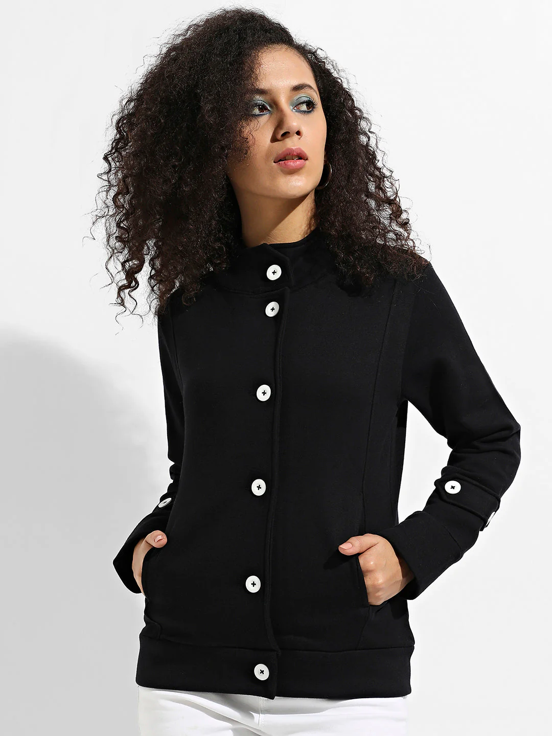 Single-Breasted Jacket With Contrast Button - Image 2
