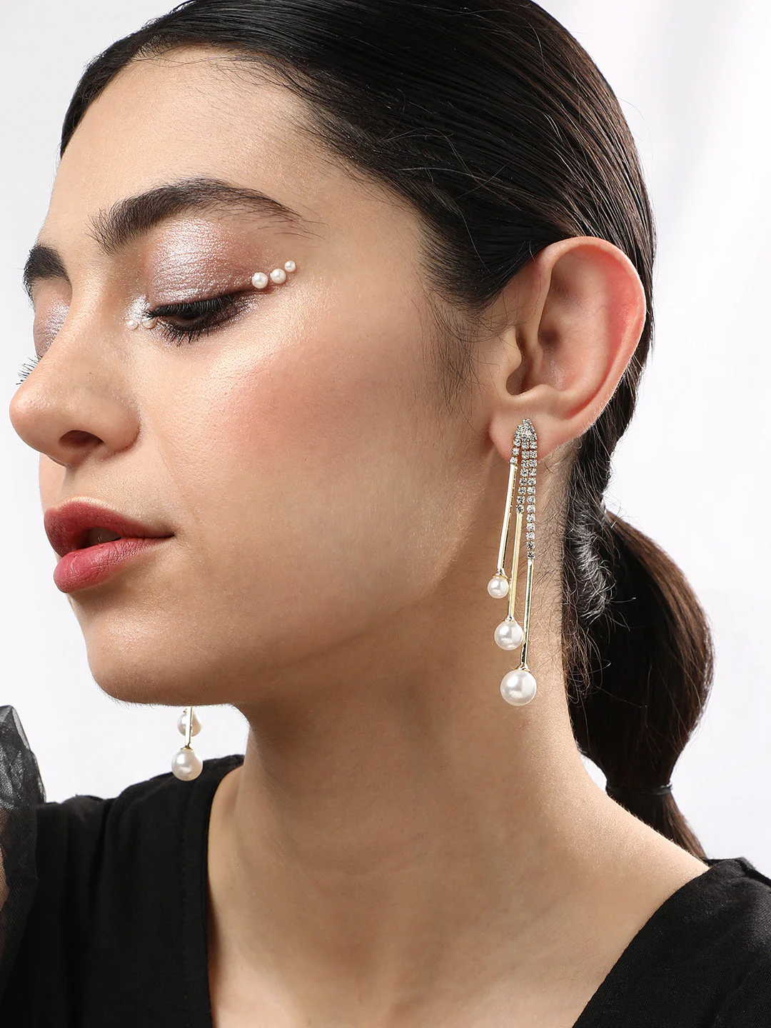Gold Plated Pearls Party Drop Earring - Image 2