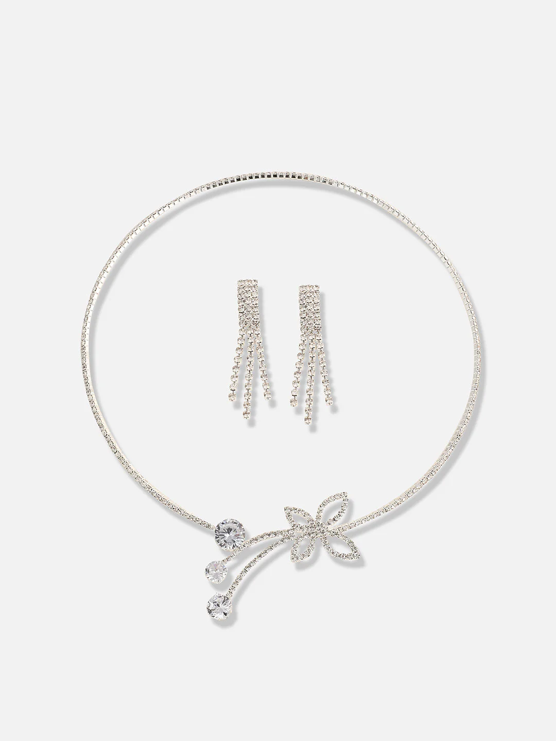 Silver Plated Designer Party Necklace and Earring Set - Image 4