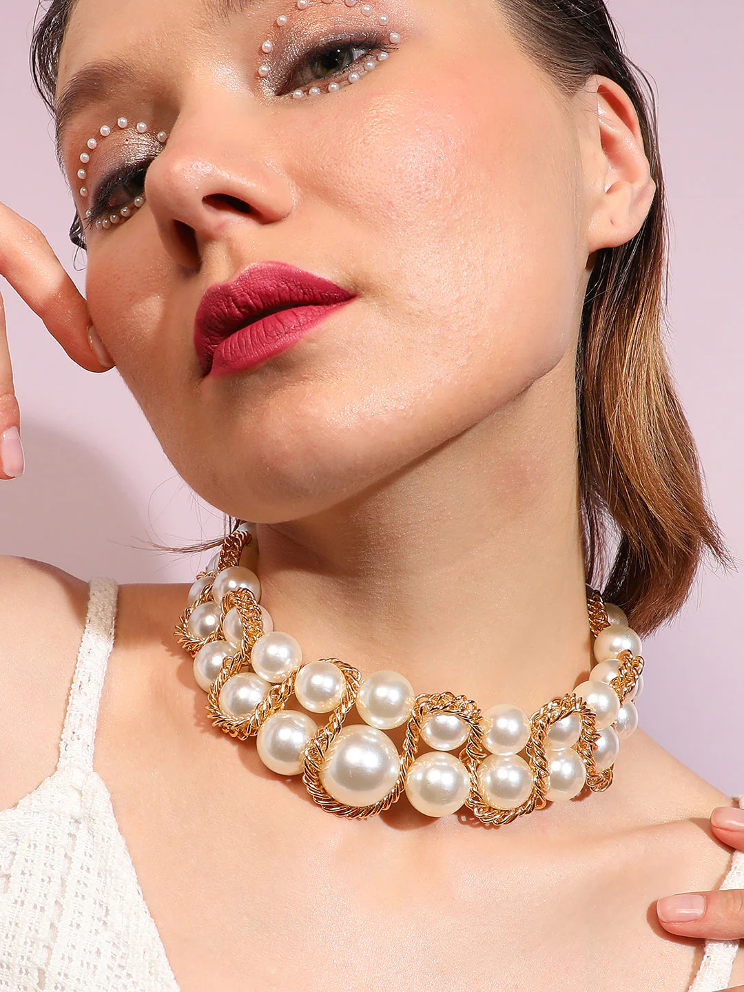 Gold Plated Pearls Party Necklace - Image 2