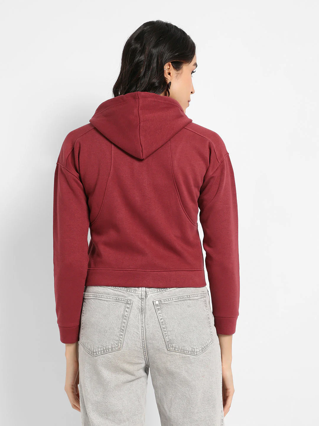 Solid Crop Hoodie With Zip-Closure - Image 4