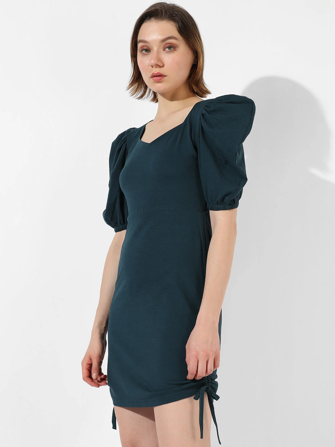 Solid Dress With Ruched Detail - Image 3