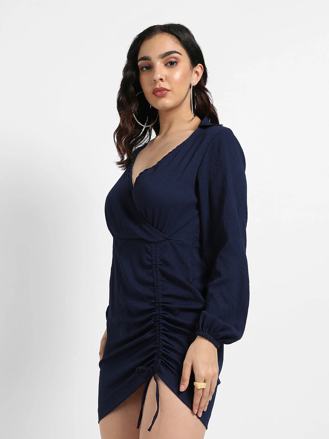 Solid Dress With Ruched Detail - Image 3