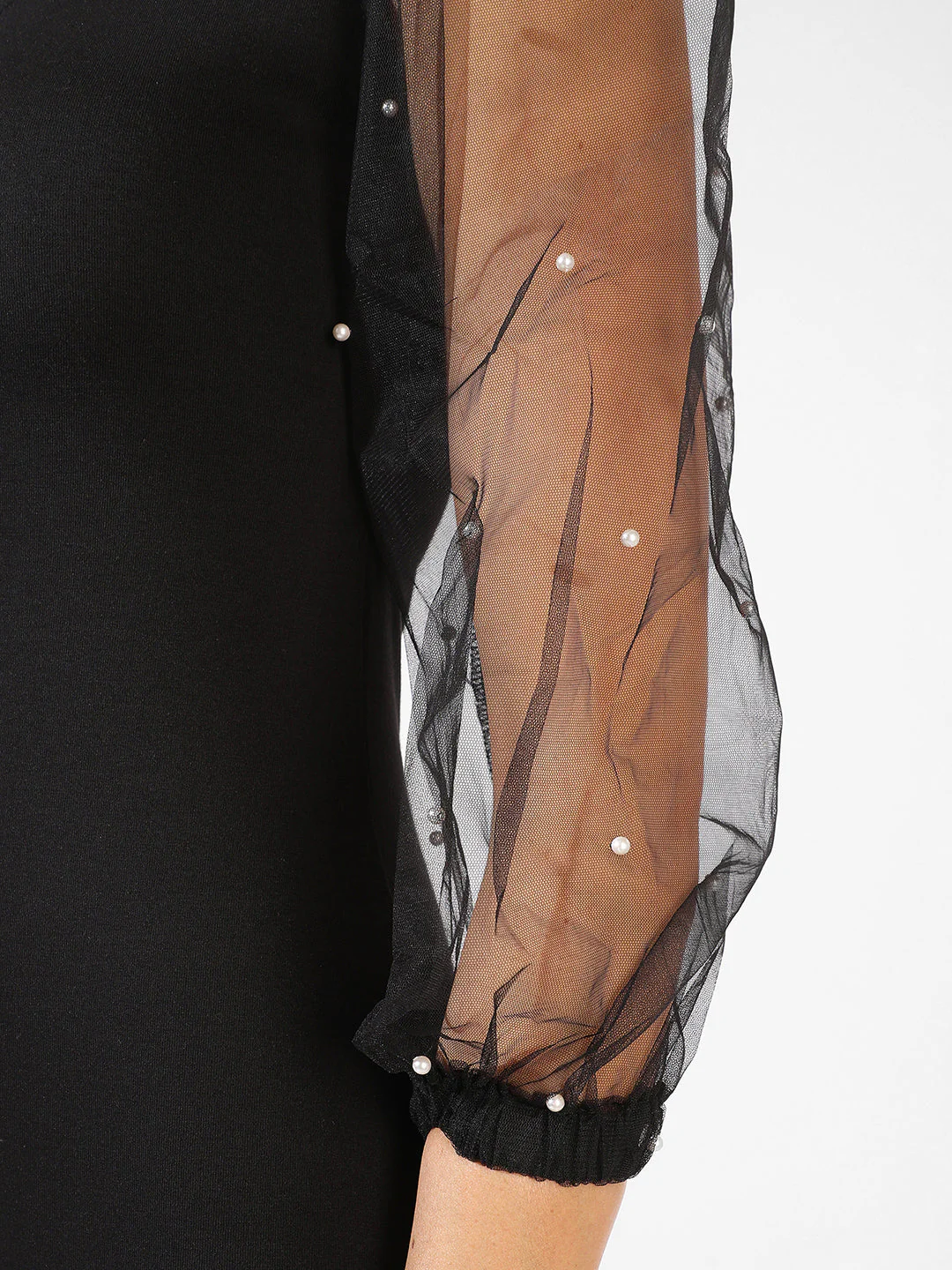 Solid Dress With Sheer Sleeves - Image 8