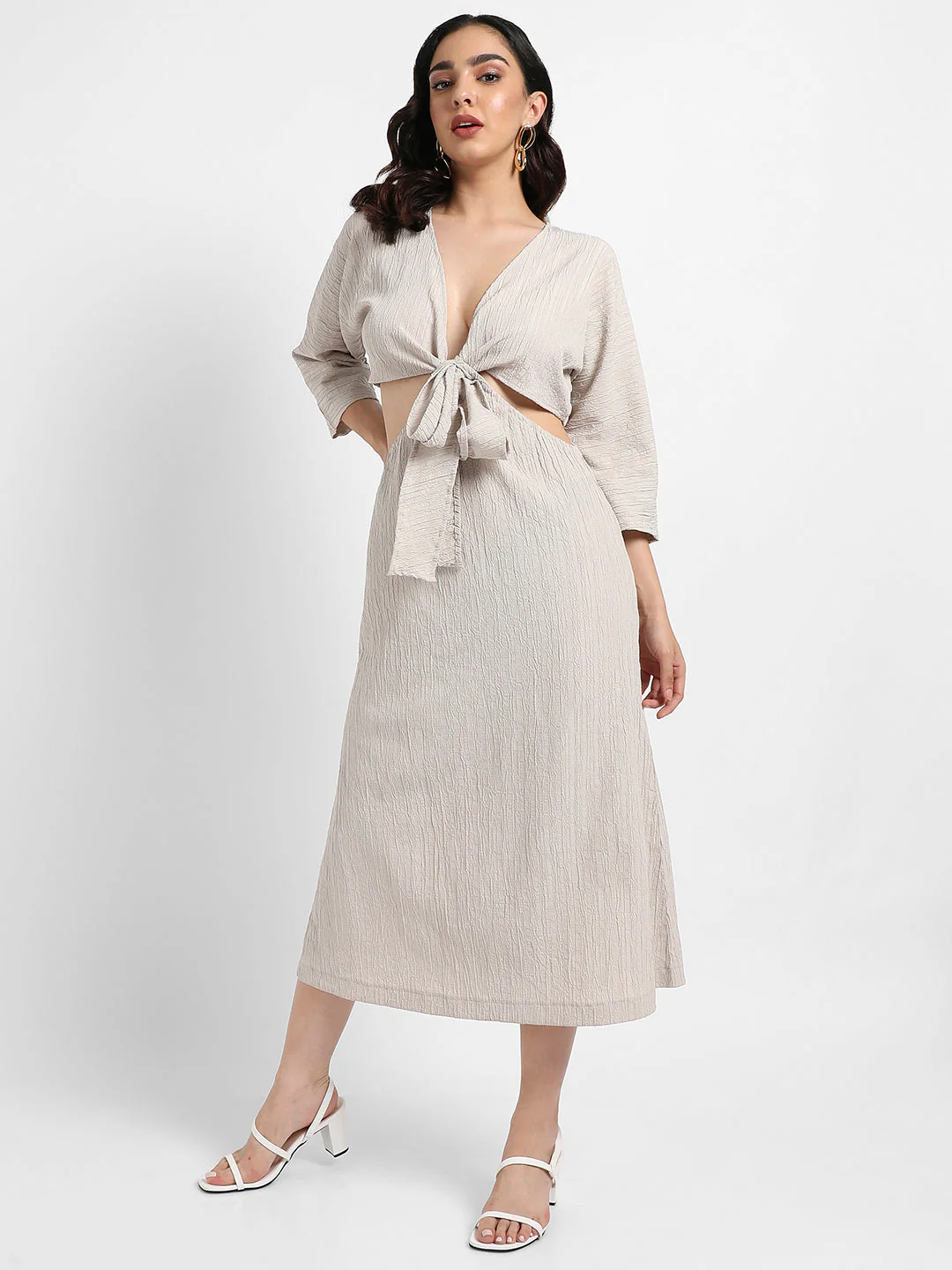 Solid Dress With Tie-Up Cutout Detail - Image 3