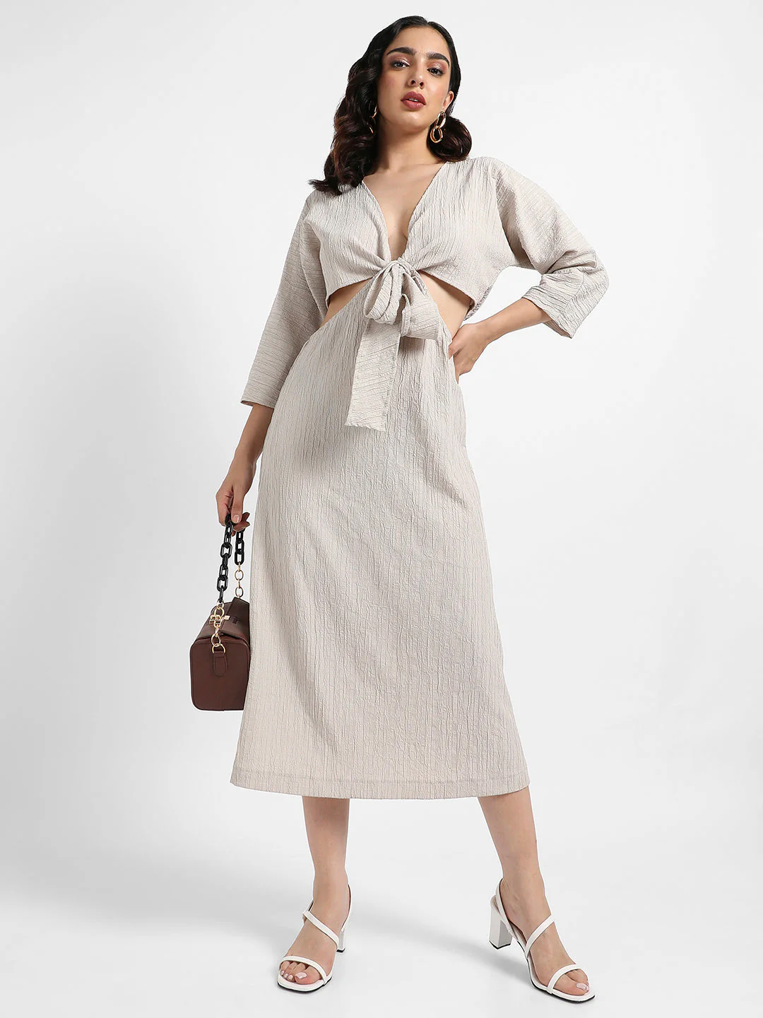 Solid Dress With Tie-Up Cutout Detail - Image 6