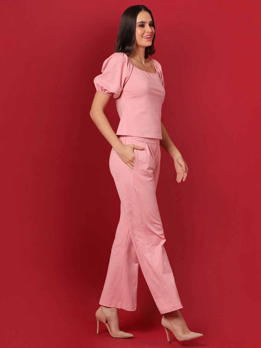 Solid Knotted Waist Co-Ord Set - Image 3