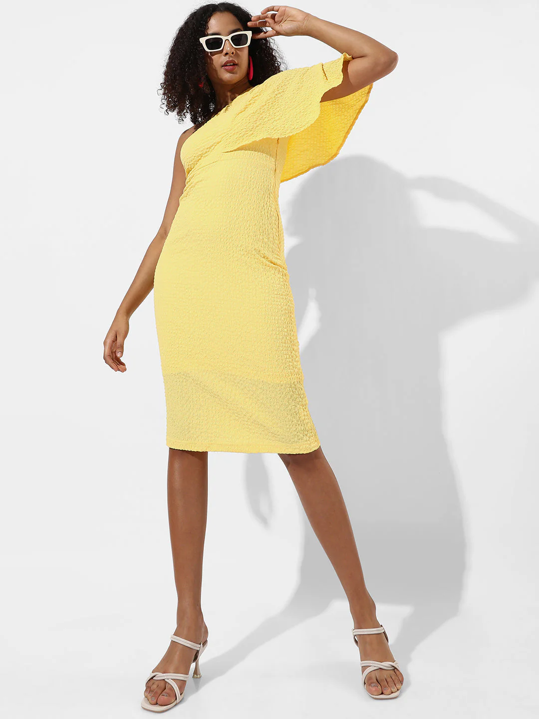 Solid One-Shoulder Dress With Ruffle Detail - Image 6