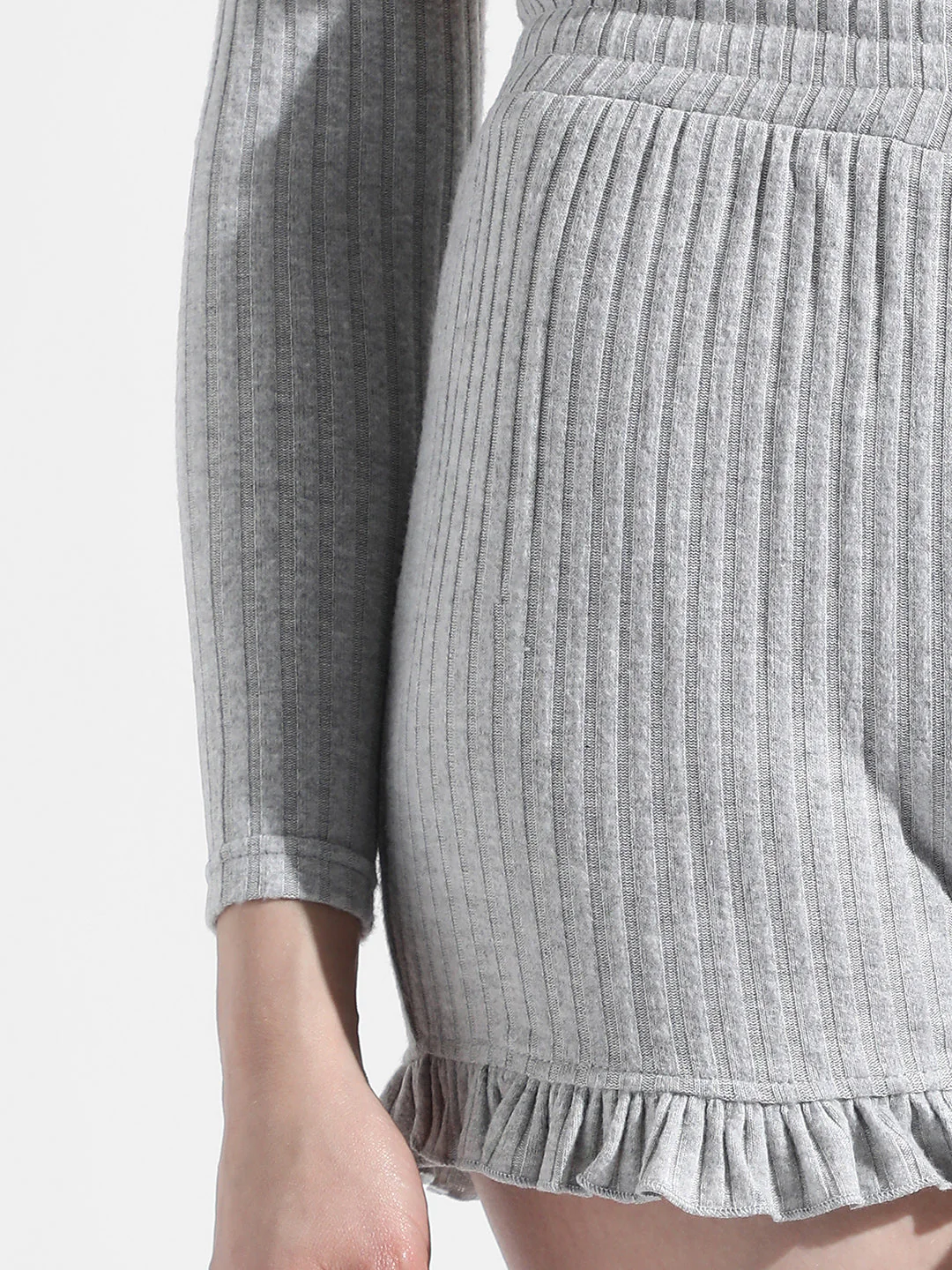 Solid Ribbed Co-Ord Set With Ruffle Detail - Image 8