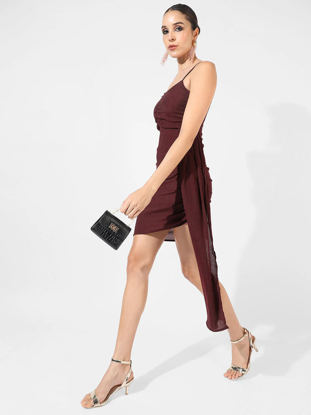 Solid Ruched Dress With Trail - Image 6