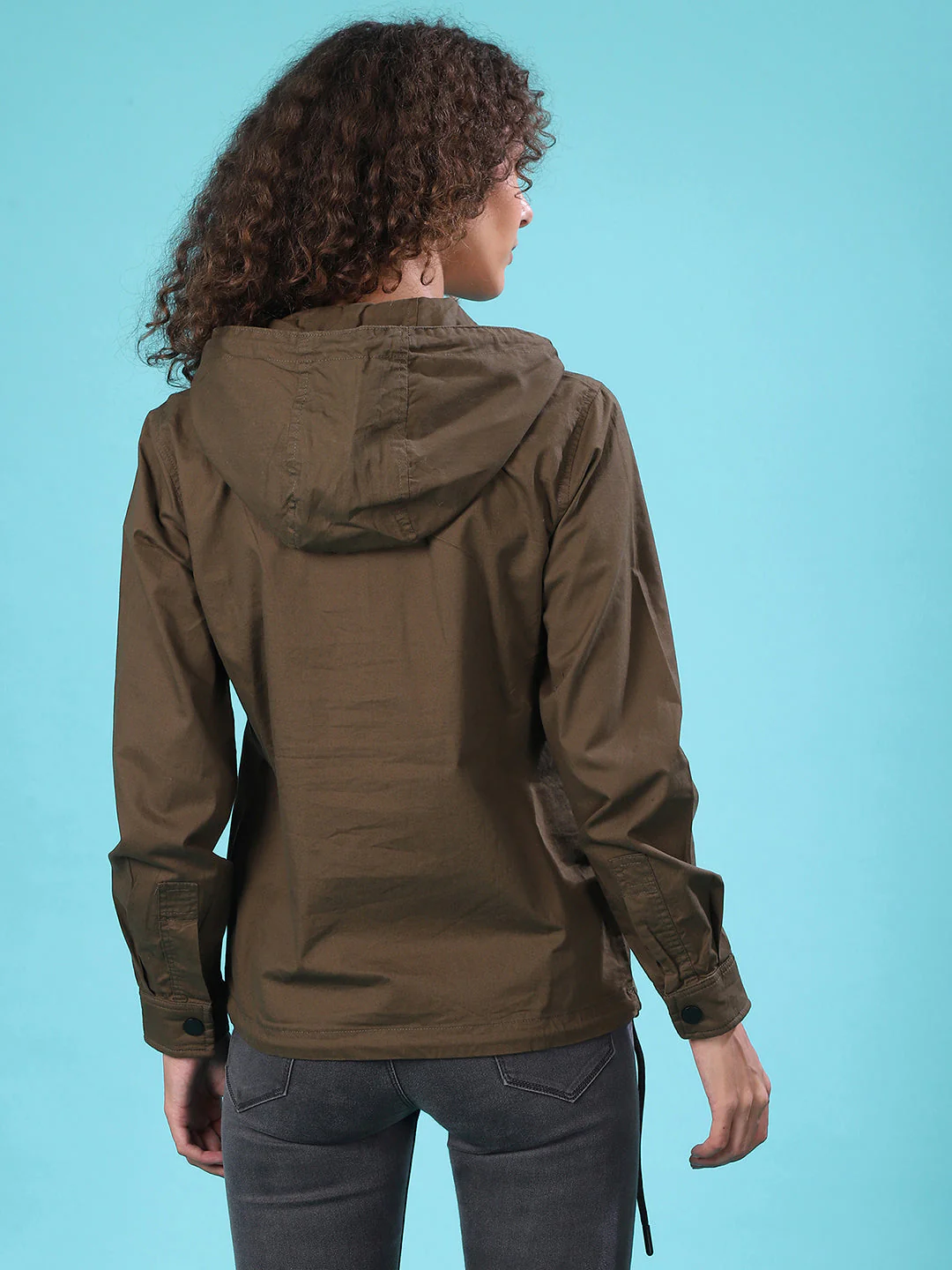 Solid Utility Jacket With Cuffed Sleeves - Image 5