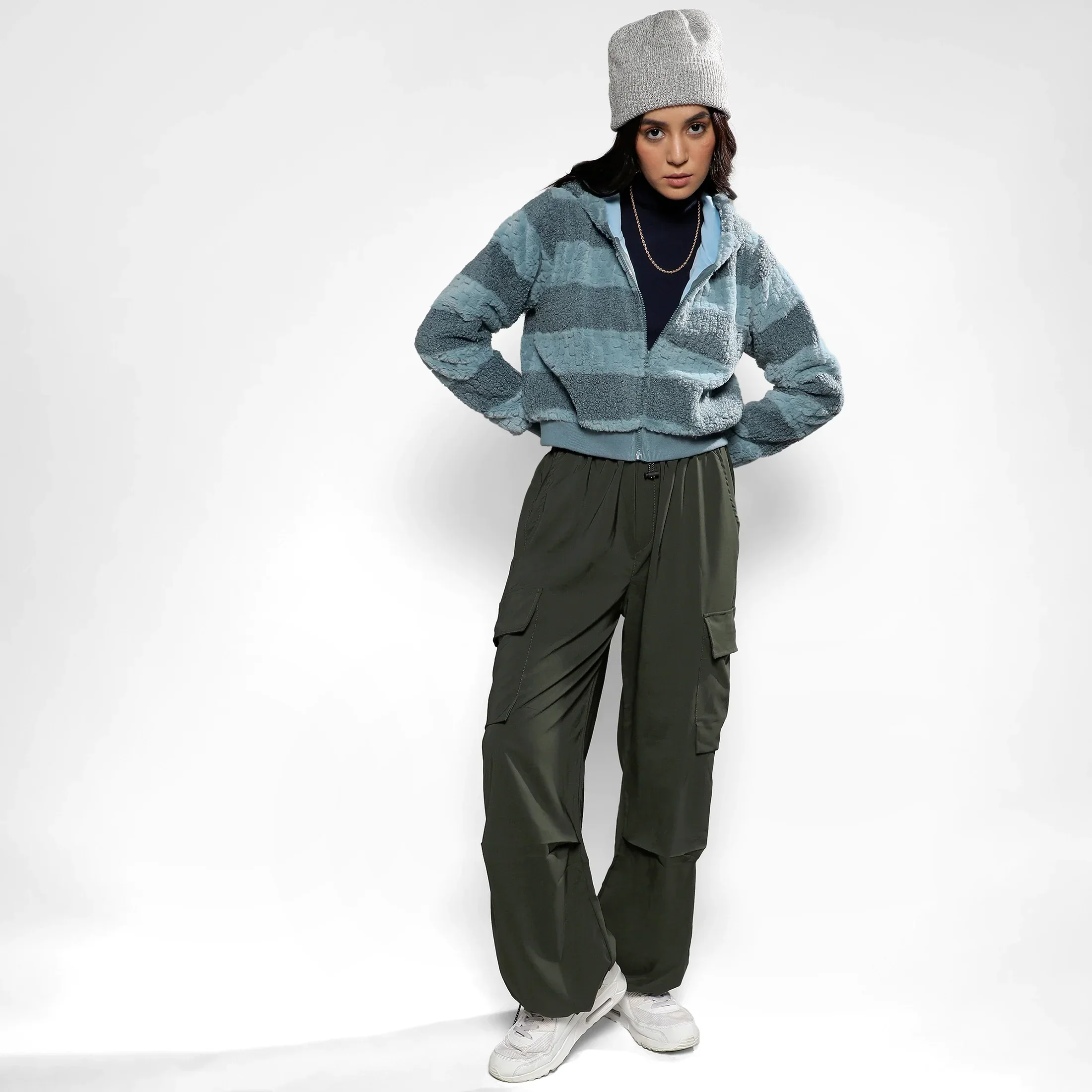 Steel Blue Fleece Horizontal Striped Jacket - Image 6