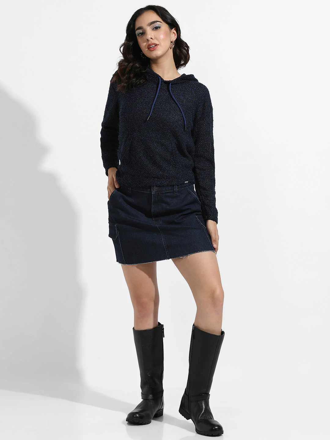 Texture Knitted Hoodie With Kangaroo Pockets - Image 5
