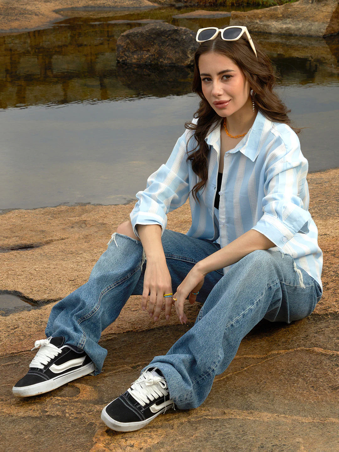 Unbalanced Striped Oversized Shirt - Image 6