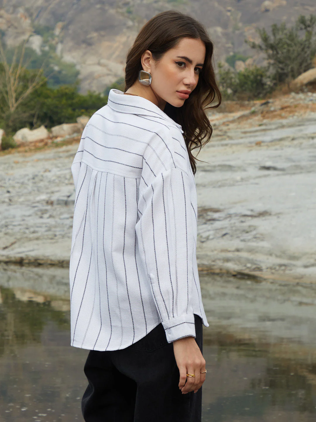 Woven Stripe Oversized Shirt - Image 4