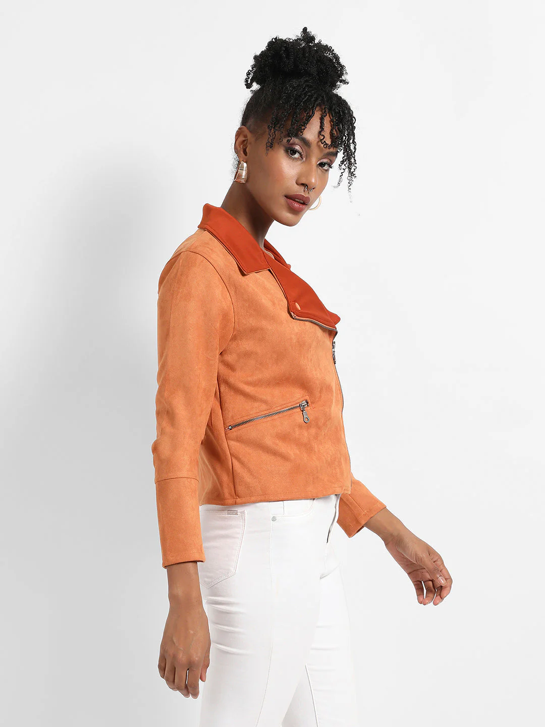 Zip-Front Biker Jacket With Contrast Collar - Image 3