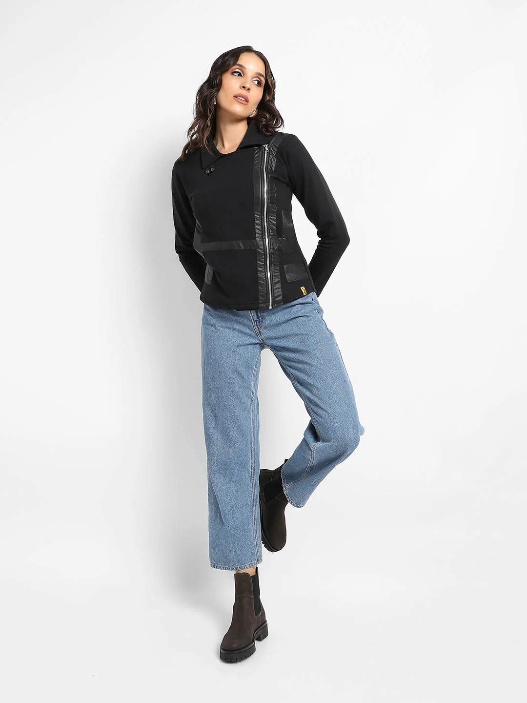 Zip-Front Biker Jacket With Self-Design Panels - Image 6