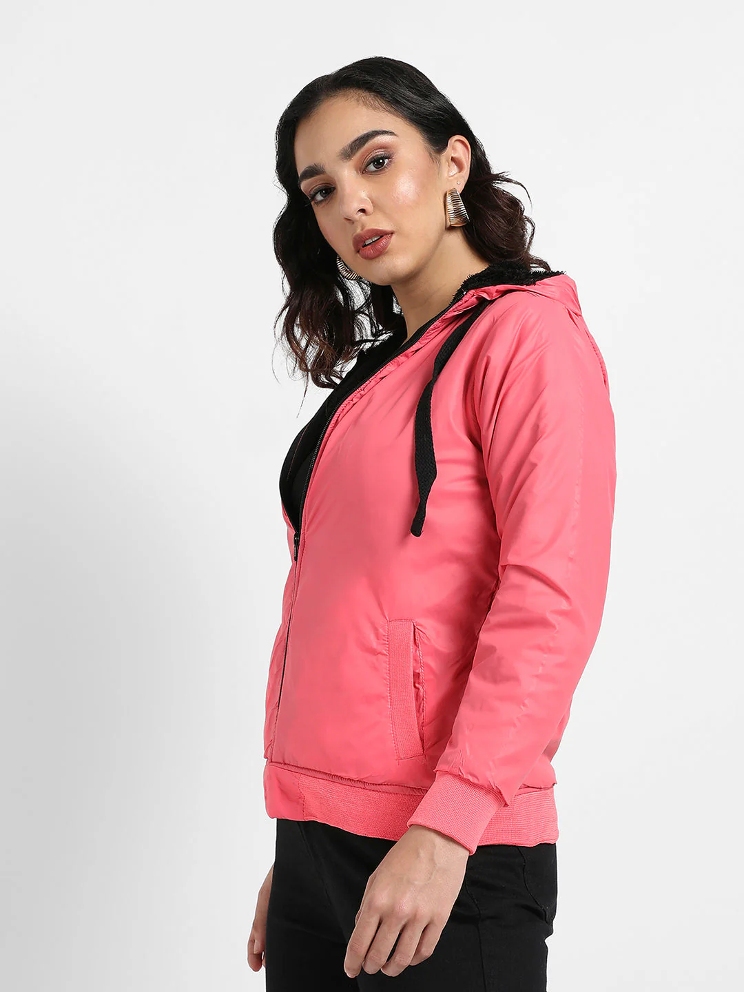 Zip-Front Bomber Jacket With Contrast Drawstring - Image 3