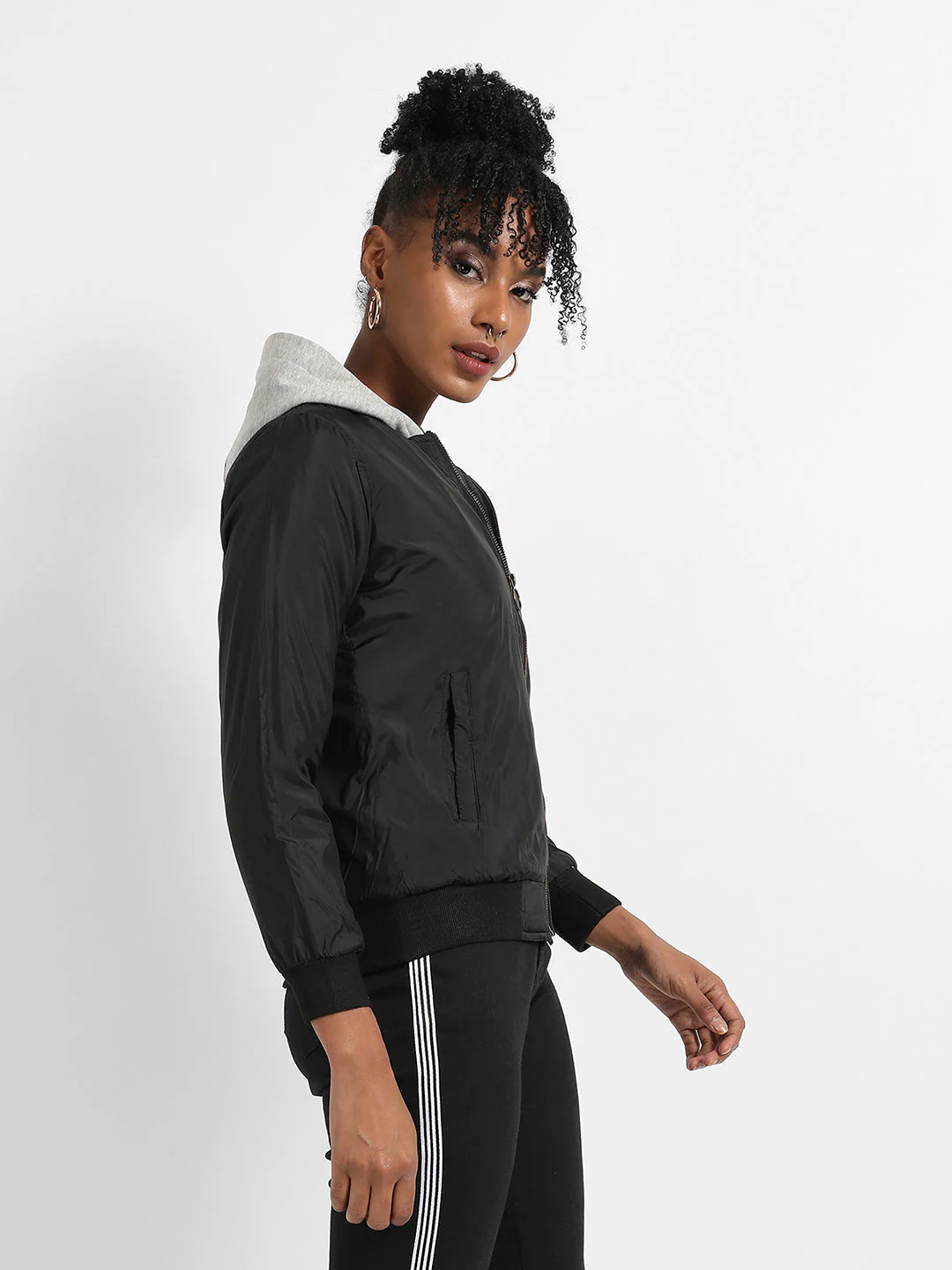Zip-Front Bomber Jacket With Contrast Hood - Image 3