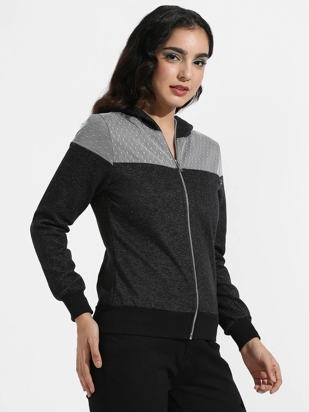 Zip-Front Hoodie With Polka Dot Detail - Image 3