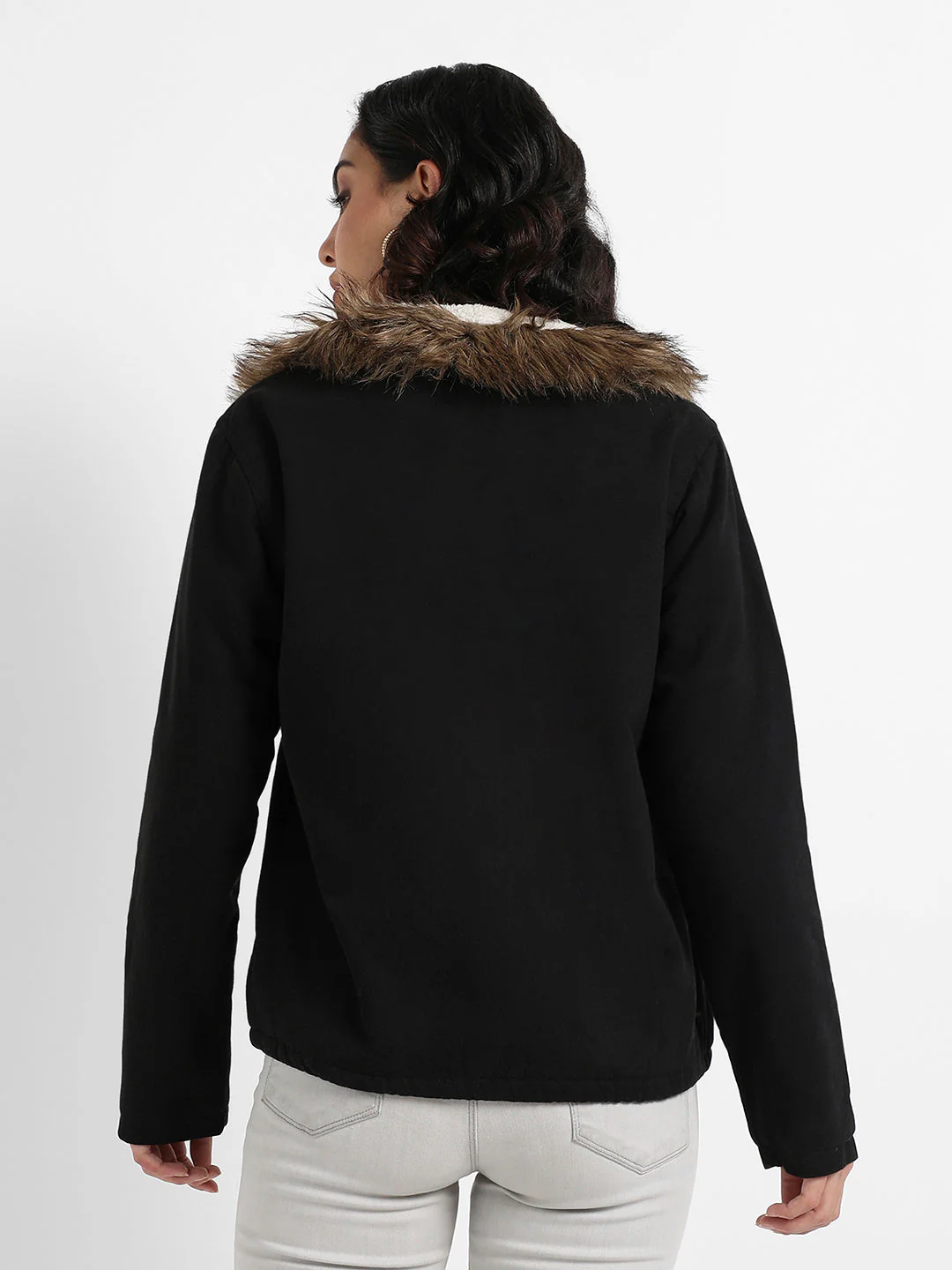 Zip-Front Jacket With Fur Details - Image 4