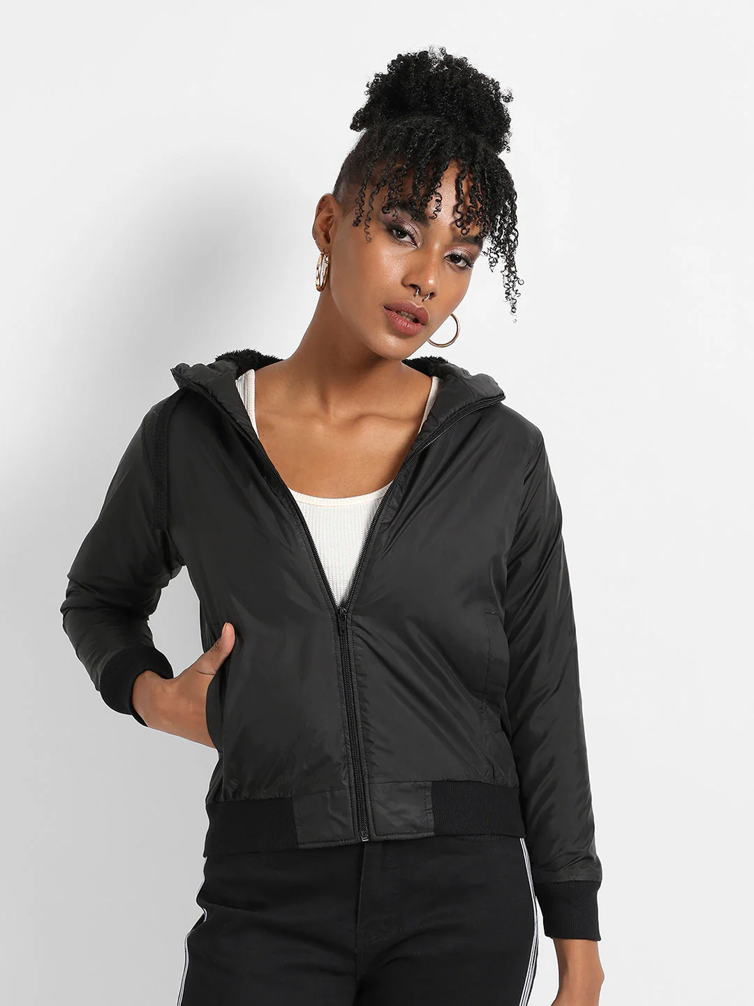 Zip-Front Jacket With Ribbed Hem - Image 2