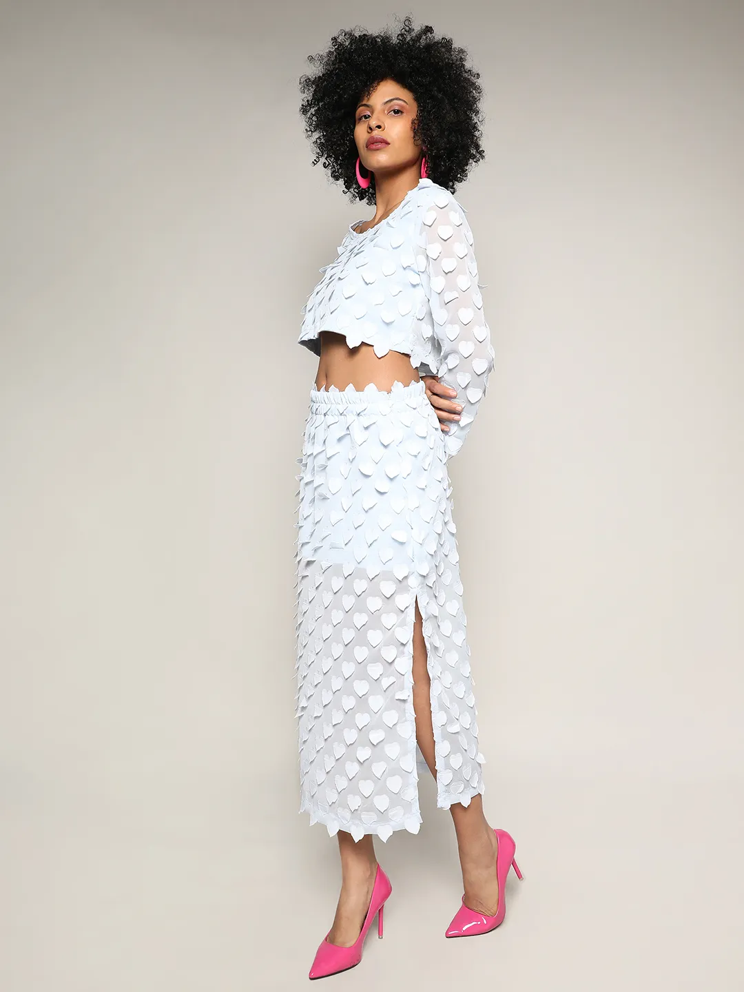 Baby Blue Sheer Applique Co-Ord Set With Slit - Image 5