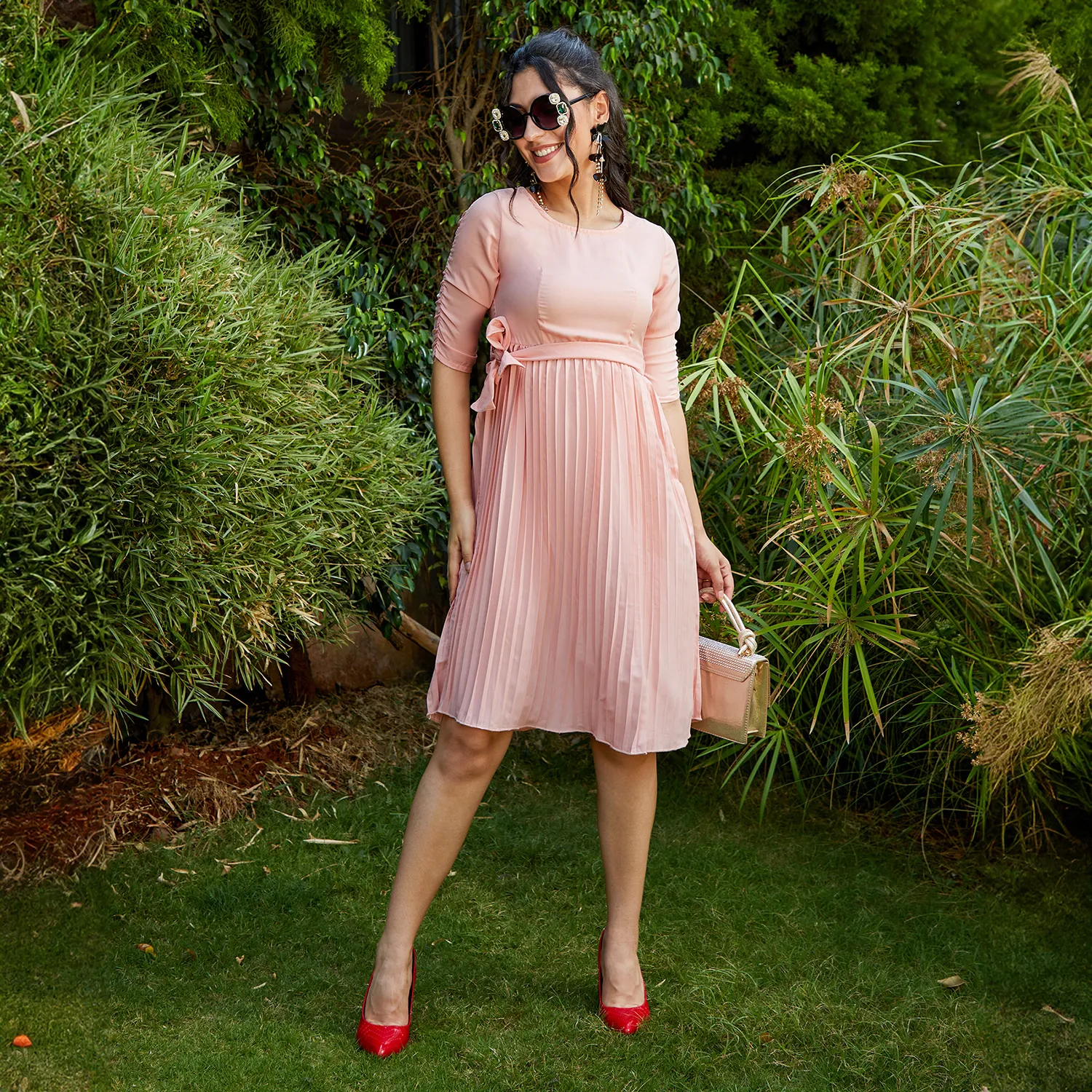 Pleated Tie-Up Dress - Image 2