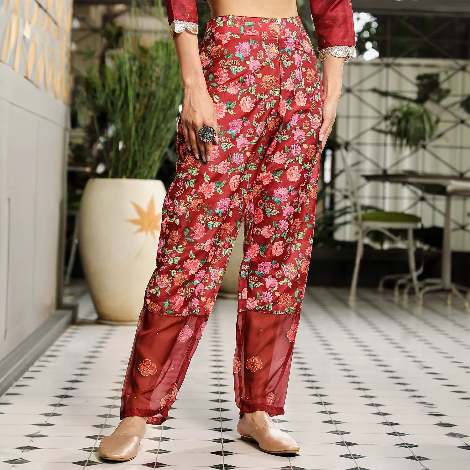 Botanical Block Kurta With Trousers & Dupatta - Image 7