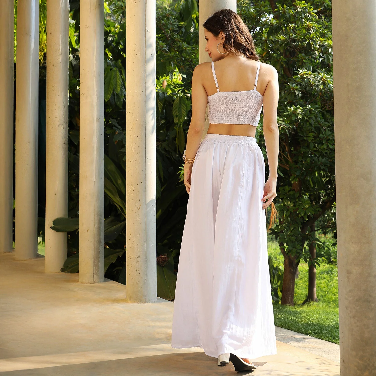 Bloom Motif Kurta With Crop Top And Palazzo - Image 9