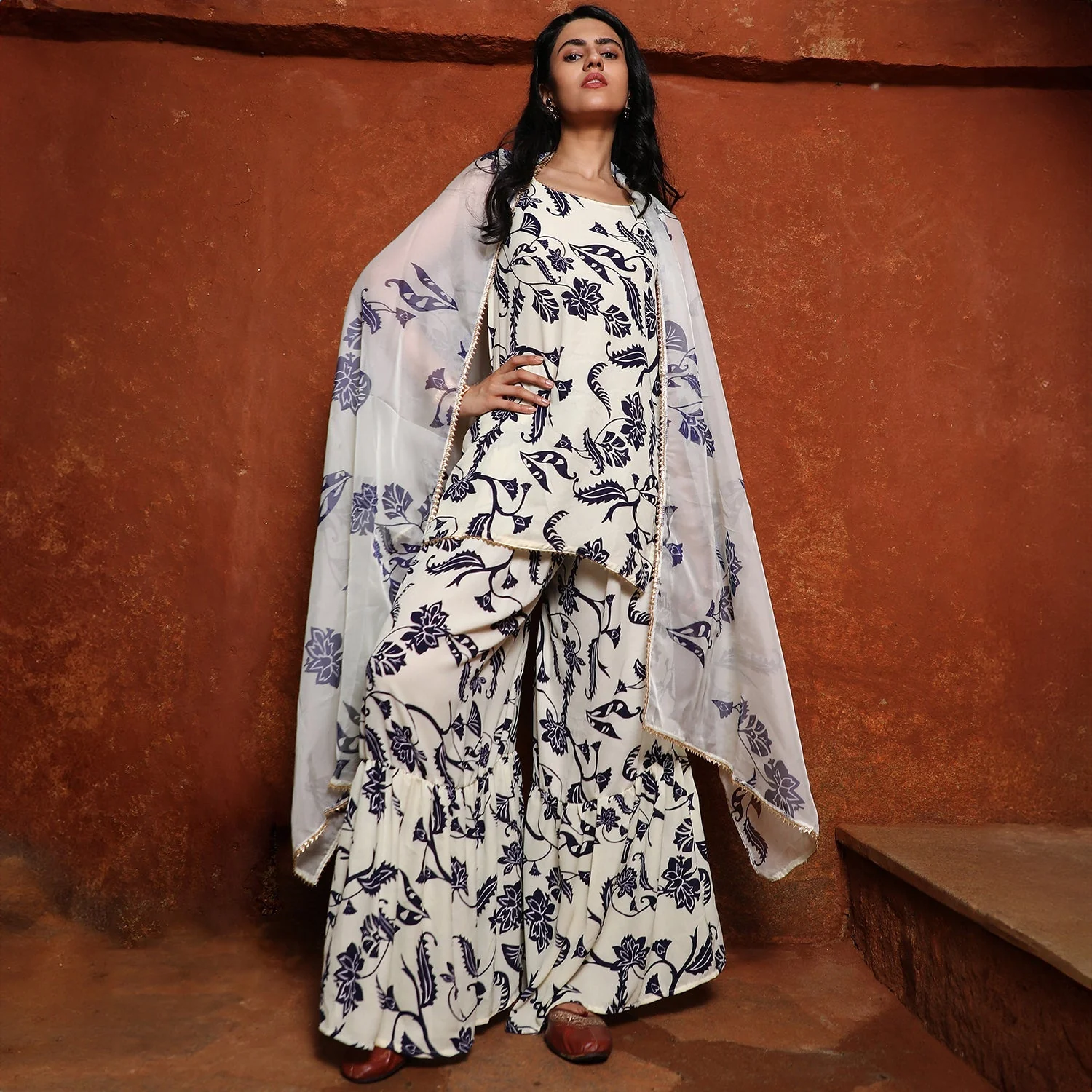 Botanical Kurti And Sharara Set - Image 2