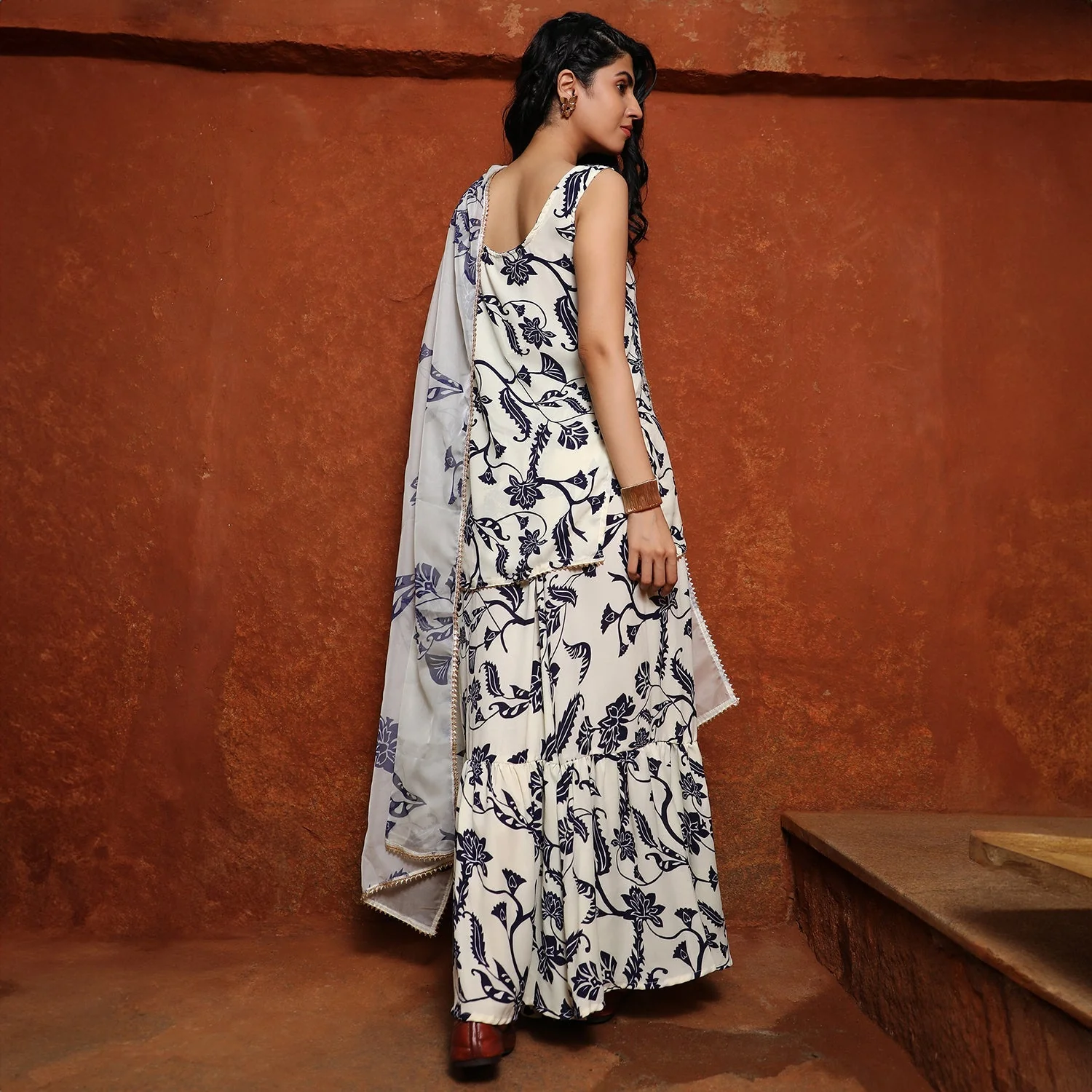 Botanical Kurti And Sharara Set - Image 4
