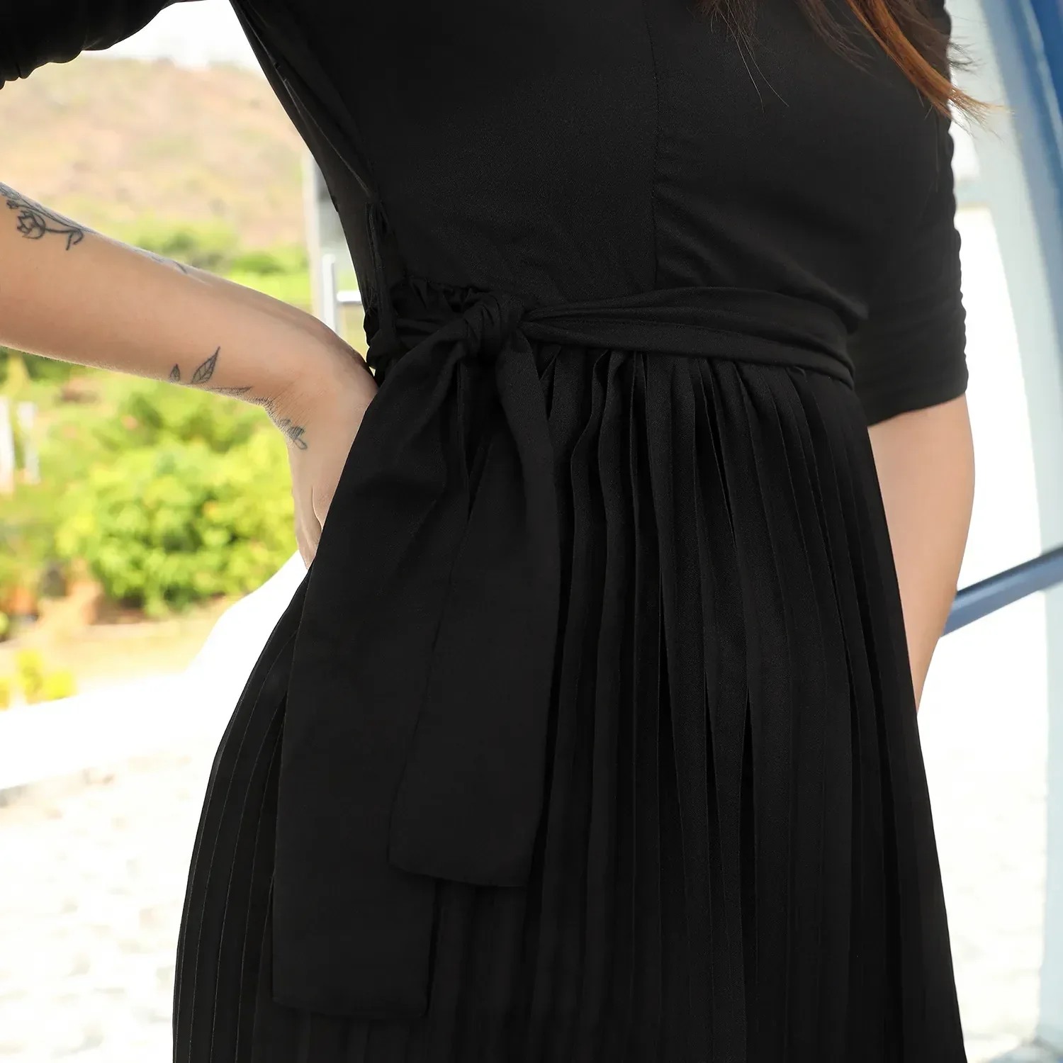 Pleated Tie-Up Dress - Image 4