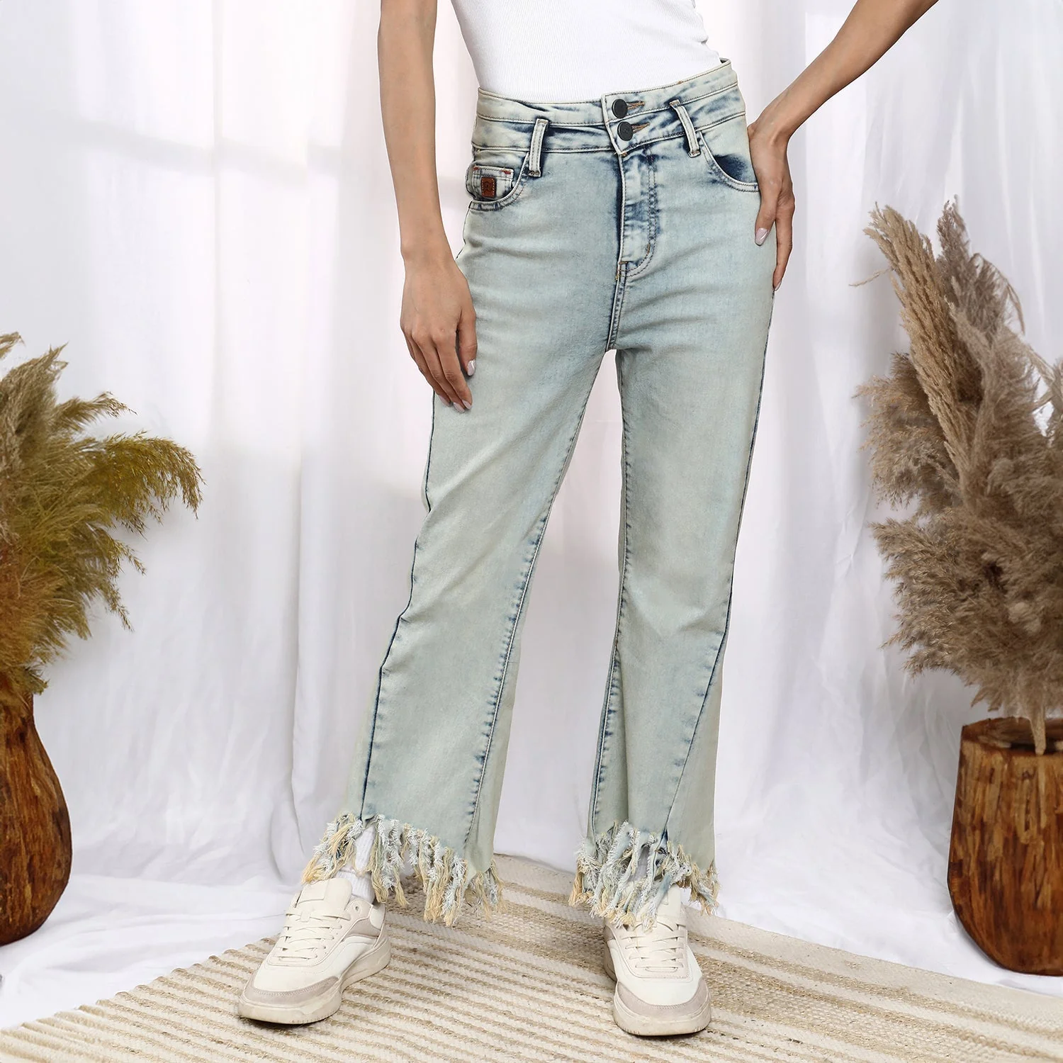 Fringed Flared Denim Jeans - Image 2