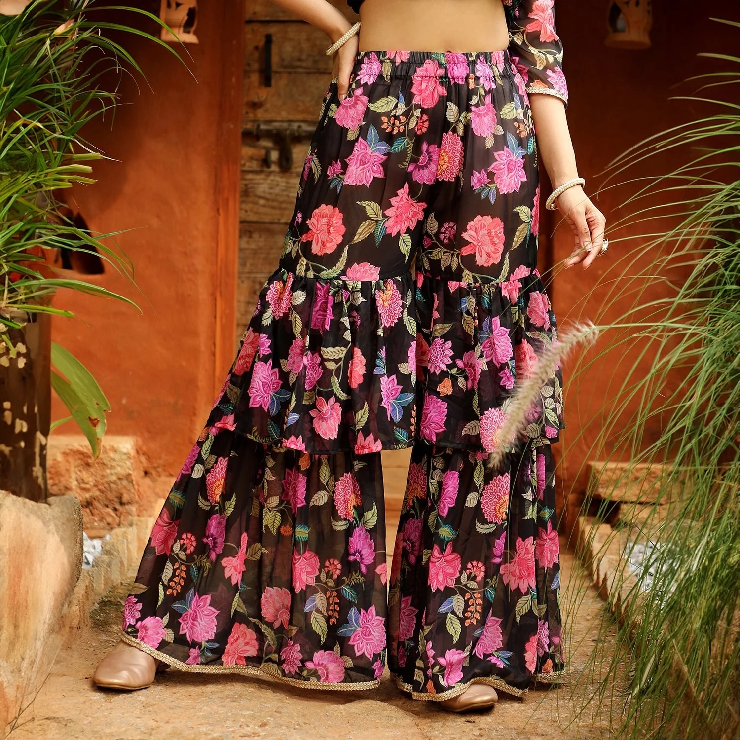 Floral Kurti And Sharara Set - Image 6