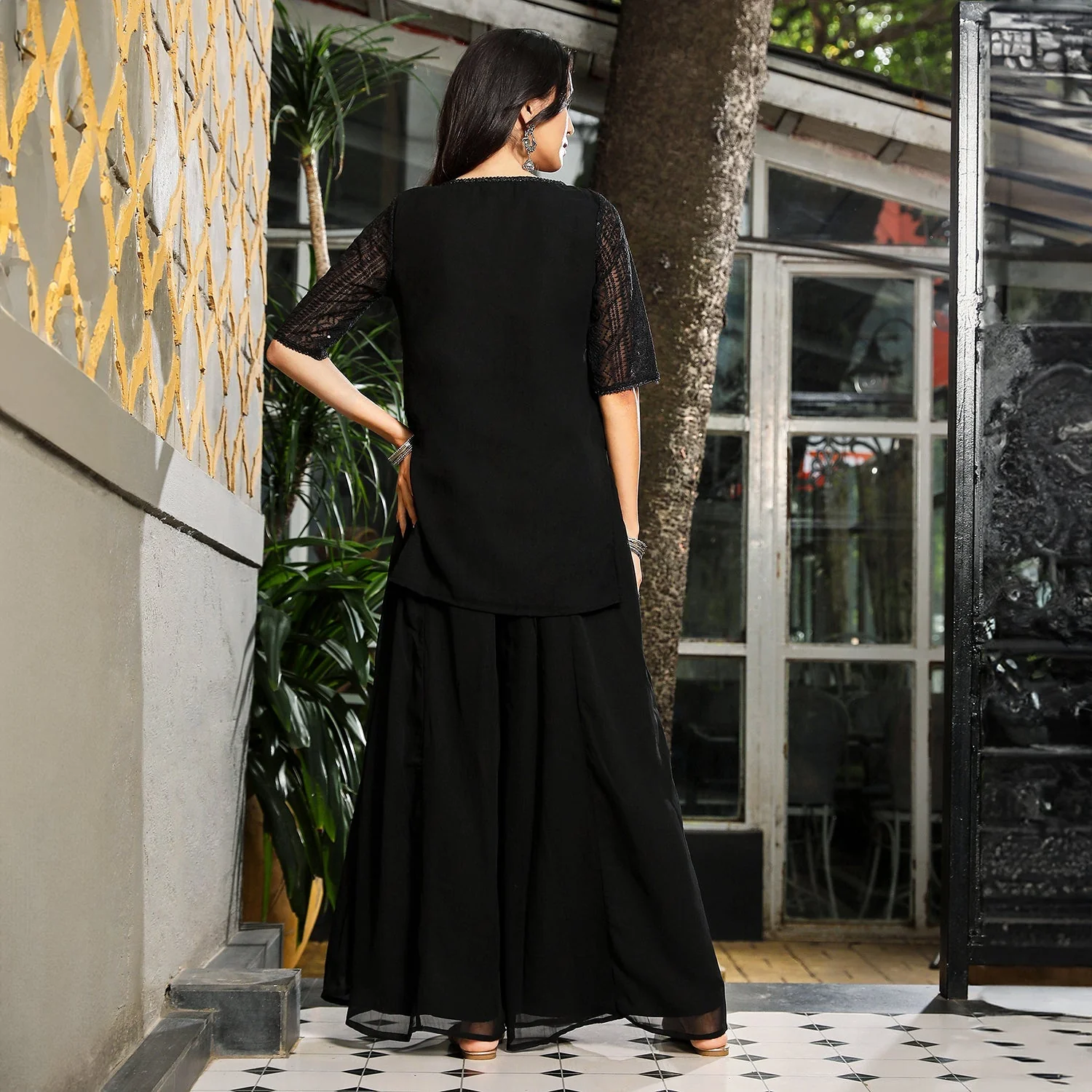 Solid Schiffli Kurti With Palazzo & Dupatta - Image 5