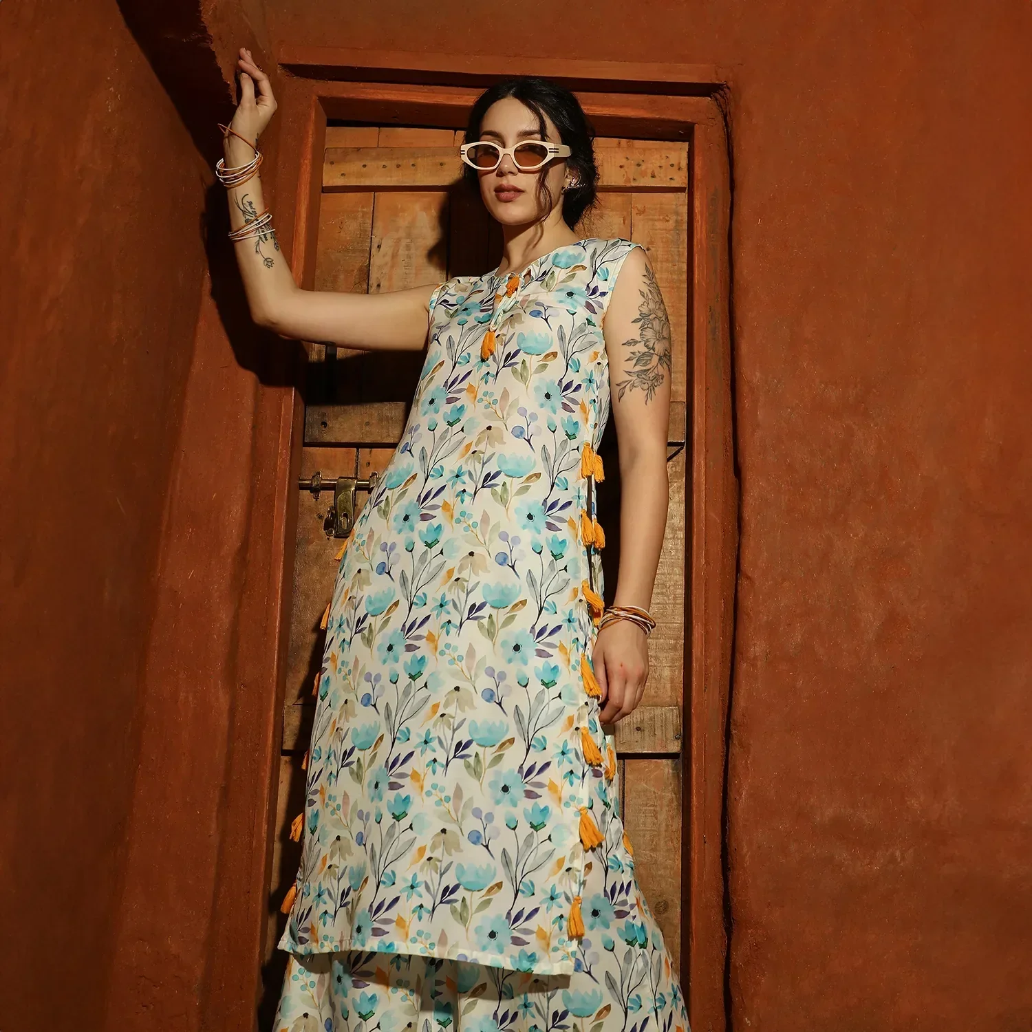 Floral Tassel Kurta With Palazzo - Image 7