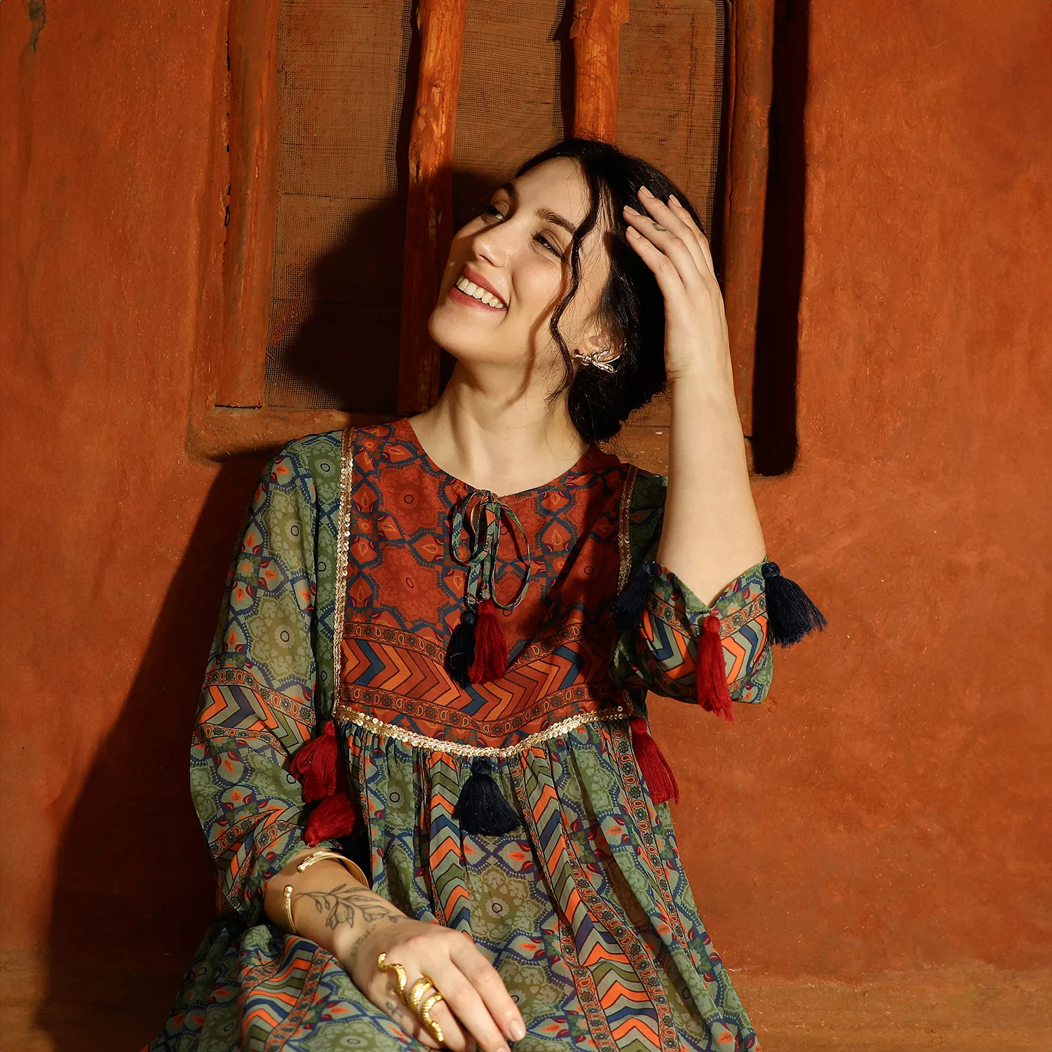 Geometric Block Kurta With Trousers - Image 14