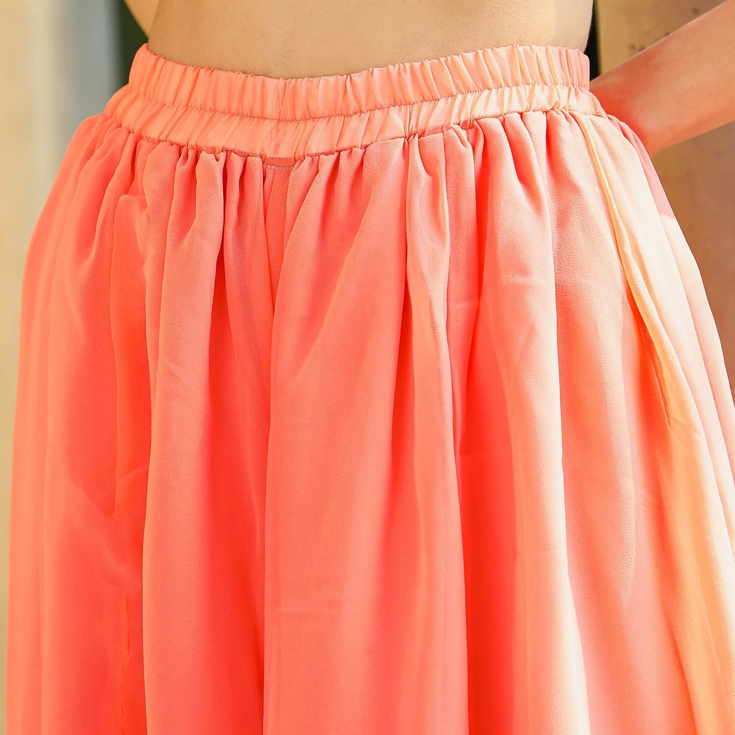 Bloom Motif Kurta With Crop Top And Palazzo - Image 5