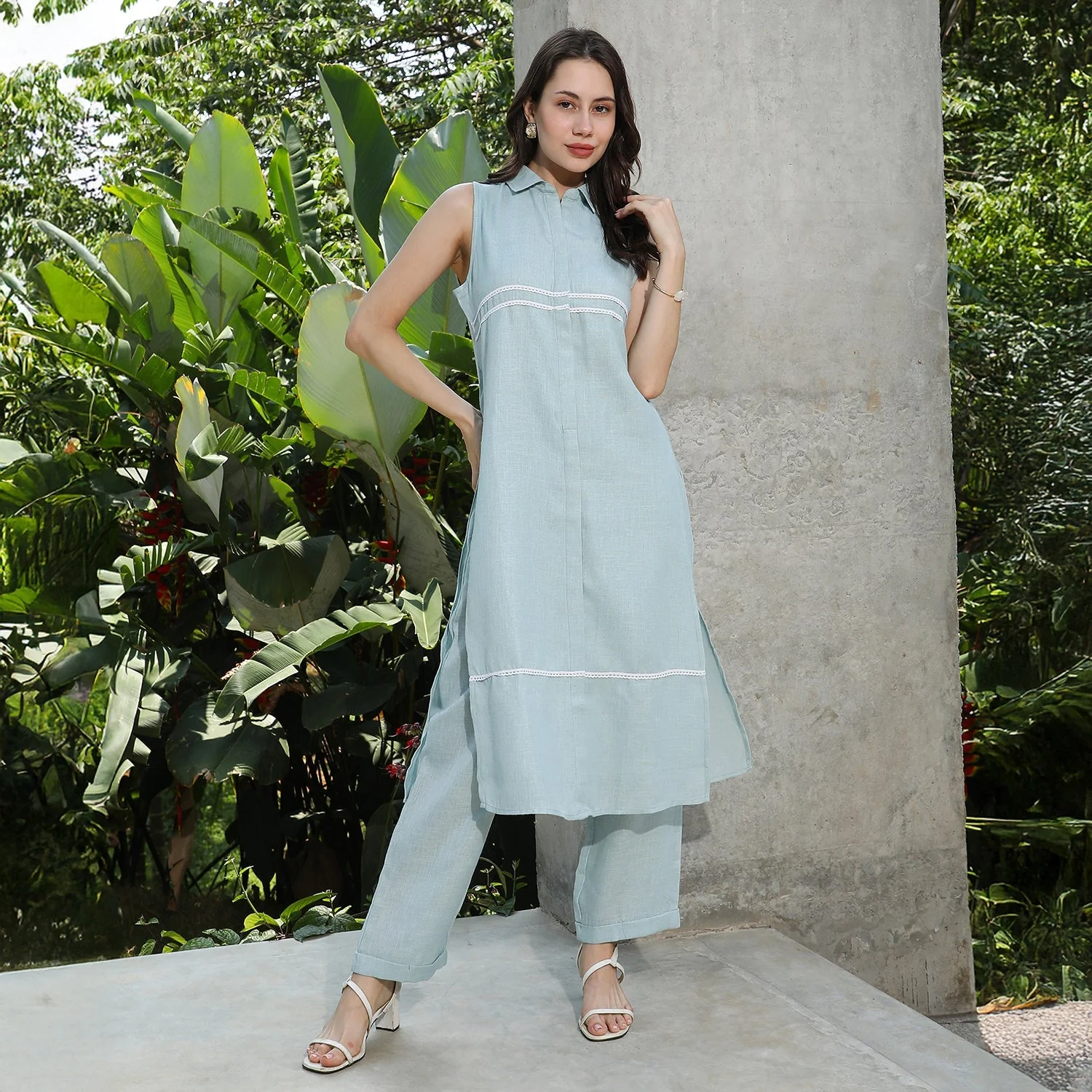 Lined Linen-Blend Kurta Set - Image 5