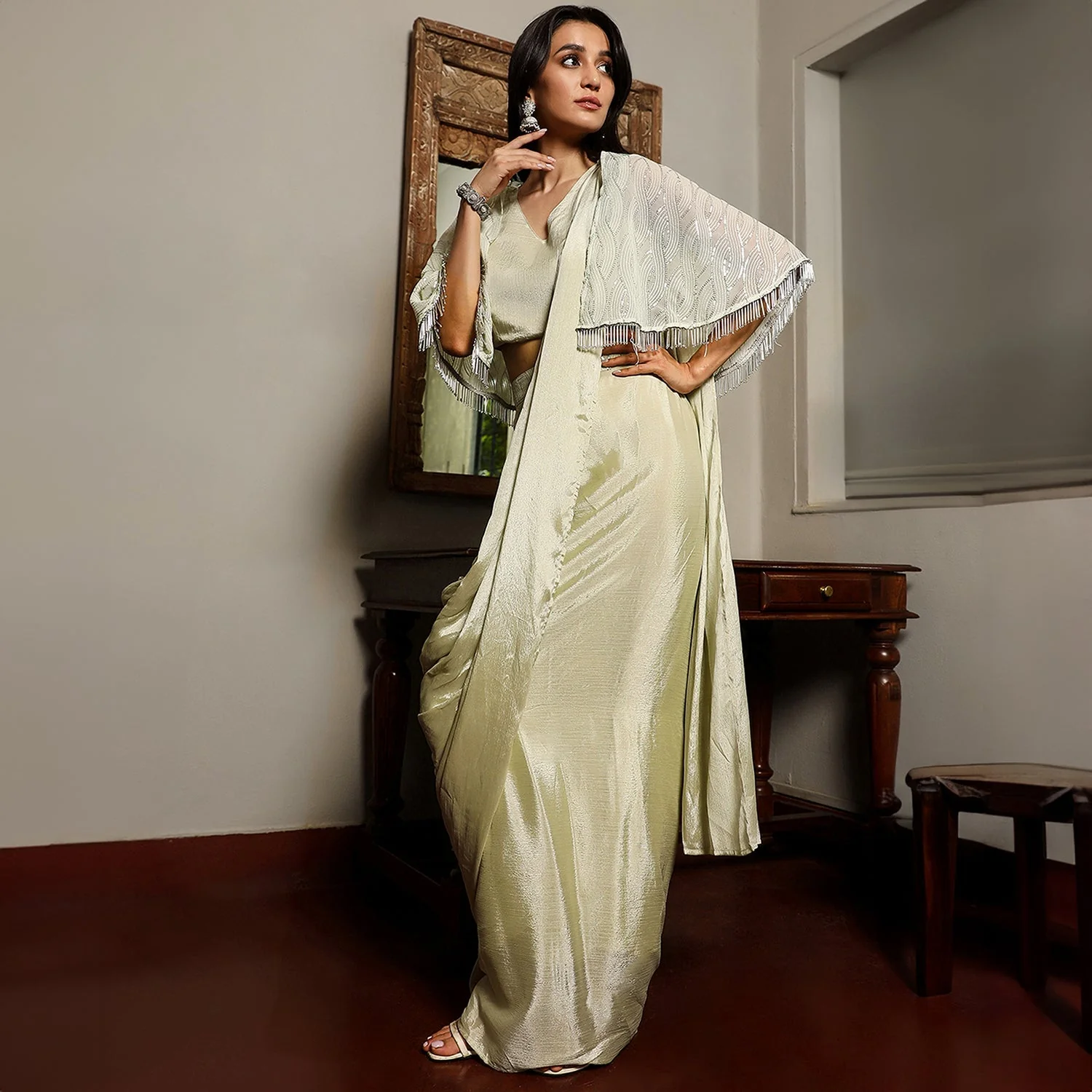Bijou Cape Pre-Draped Saree - Image 3